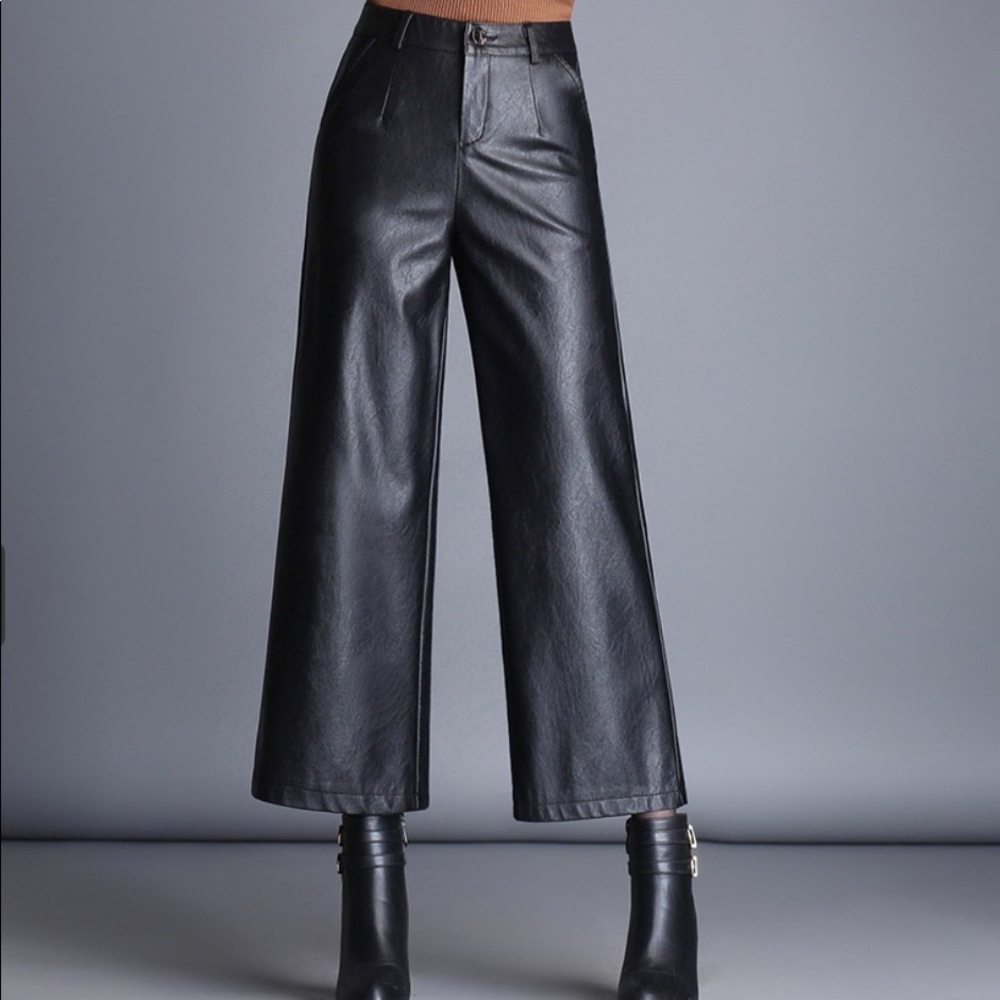 Faux leather wide leg pants